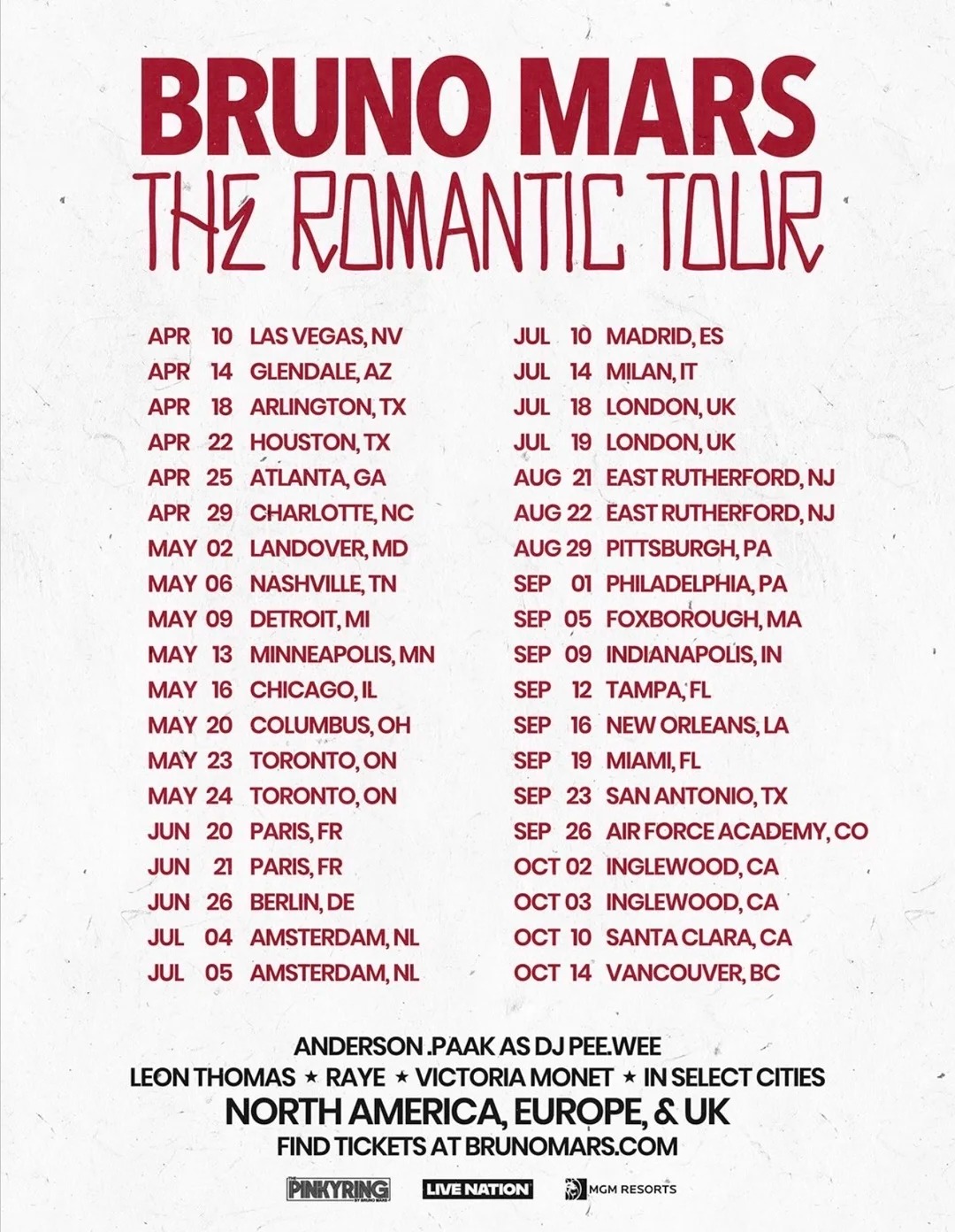 火星哥欧洲巡演