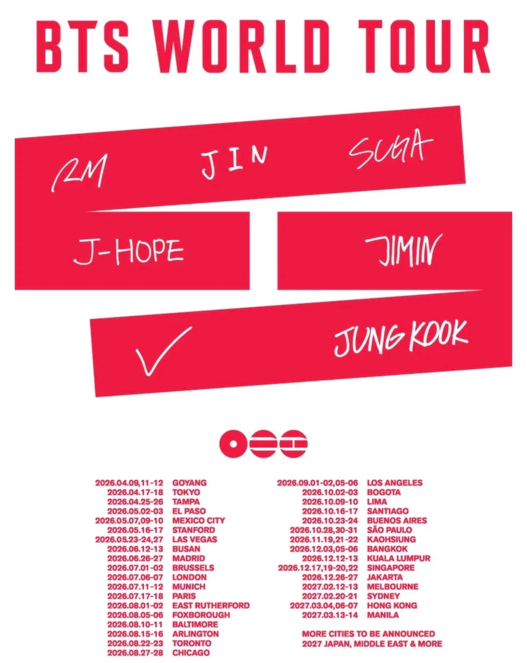 防弹少年团BTS 2026 欧洲巡演